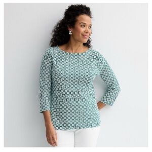 Croft & Barrow Teal Geometric Blouse